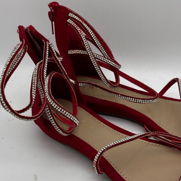 Dream Pairs Red Rhinestone Strappy Lace Up Flat Suede Sandals Womens Size 7 Zip - Picture 3 of 7